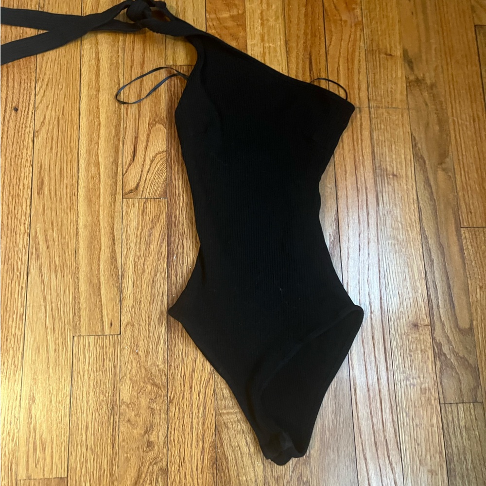 Princess polly- one shoulder tie black body suit, stretchy, blackb